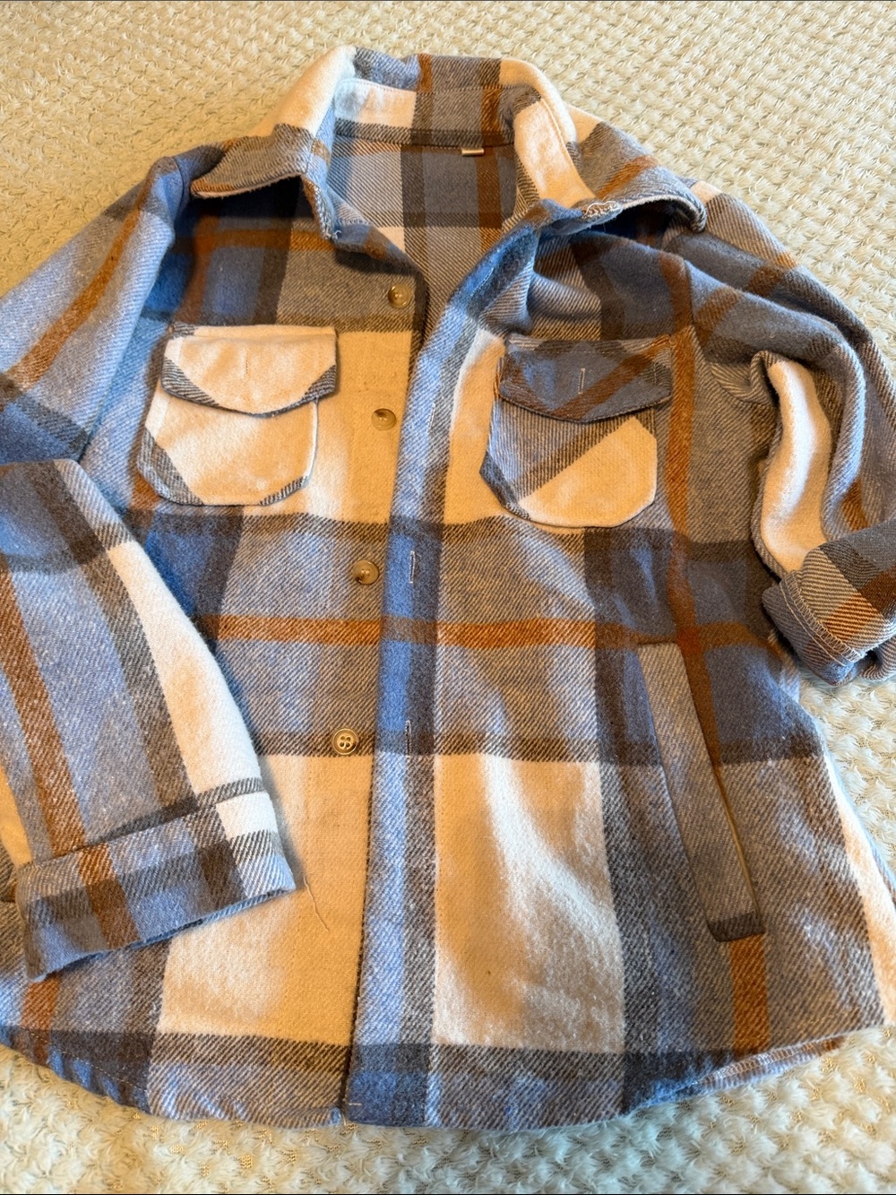 Kids Plaid Shacket Jacket - Blue & Cream